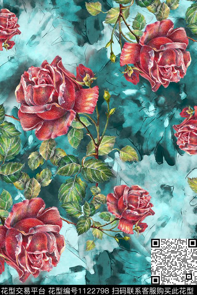 花卉简约数码华亿平台数码印花华亿平台下载（图片编号: 1122798） - 瓦栏（Walan）
