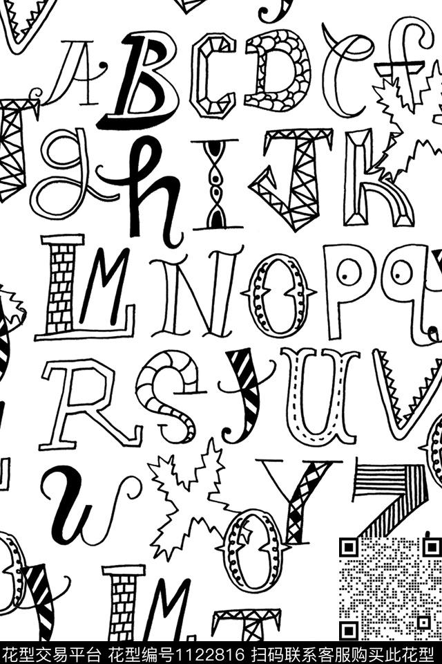 复古字母数码印花华亿平台下载（图片编号: 1122816） - 瓦栏（Walan）