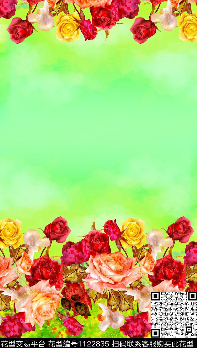 水彩花卉双边定位花女装数码印花华亿平台下载（图片编号: 1122835） - 瓦栏（Walan）