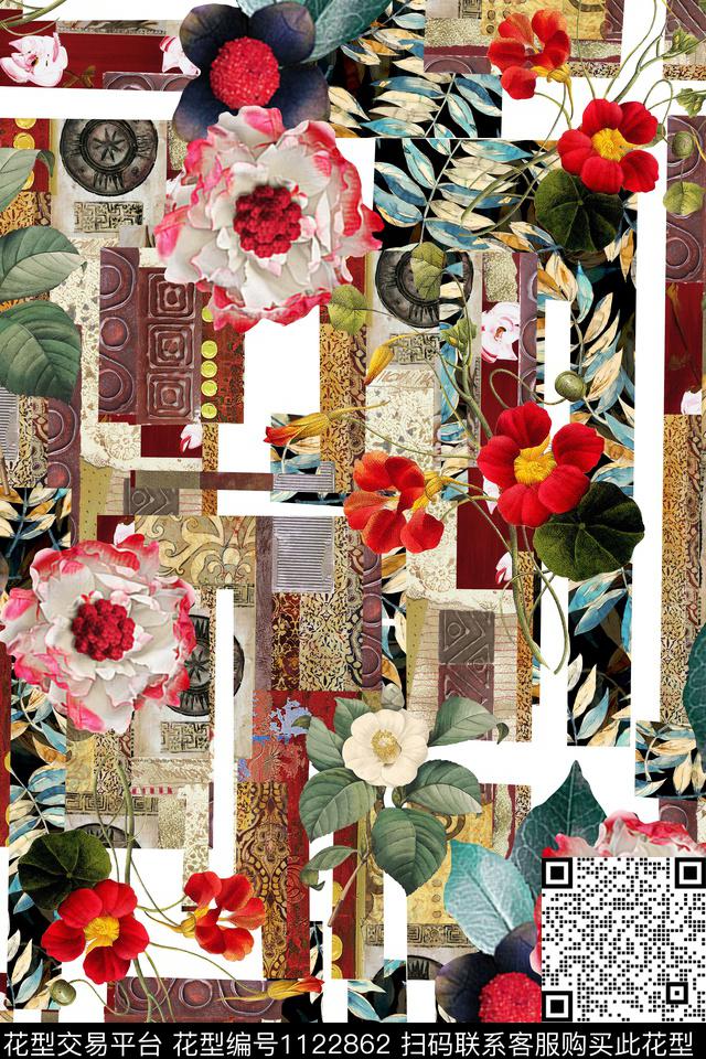 花卉大牌风油画风数码印花华亿平台下载（图片编号: 1122862） - 瓦栏（Walan）