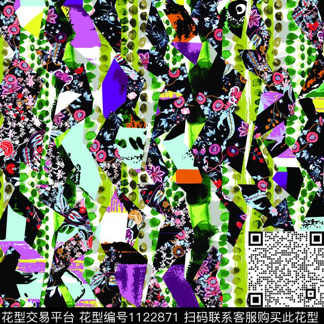 涂鸦抽象花卉传统印花华亿平台下载（图片编号: 1122871） - 瓦栏（Walan）