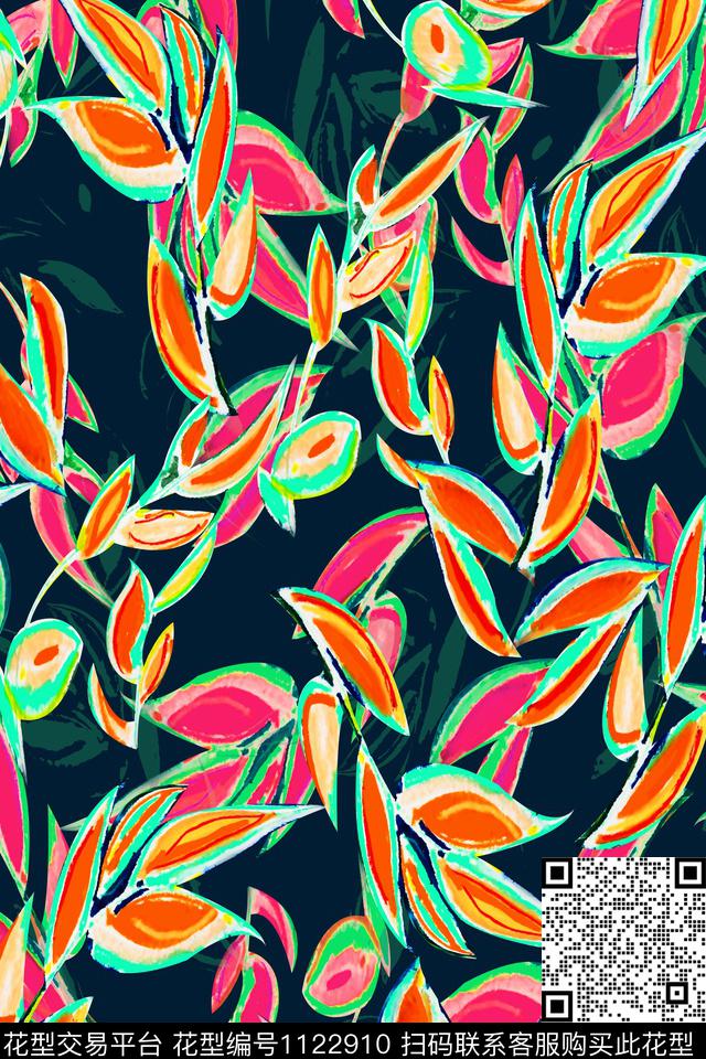 秋冬华亿平台水彩绿植树叶传统印花华亿平台下载（图片编号: 1122910） - 瓦栏（Walan）