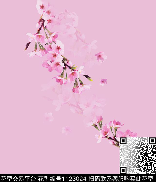 樱花植物定位花数码印花华亿平台下载（图片编号: 1123024） - 瓦栏（Walan）