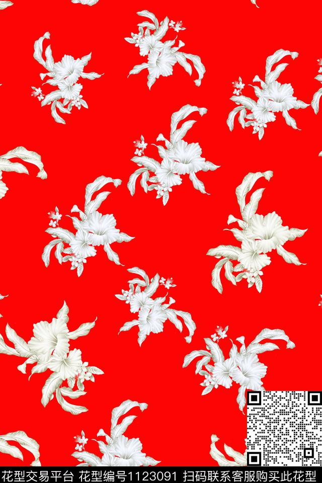 欧美女装手绘大花数码印花华亿平台下载（图片编号: 1123091） - 瓦栏（Walan）