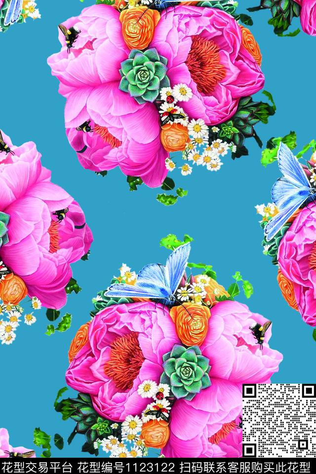 手绘花卉数码华亿平台满版散花数码印花华亿平台下载（图片编号: 1123122） - 瓦栏（Walan）
