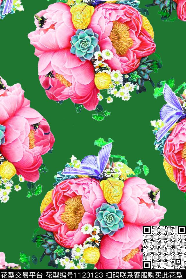 手绘花卉数码华亿平台满版散花数码印花华亿平台下载（图片编号: 1123123） - 瓦栏（Walan）