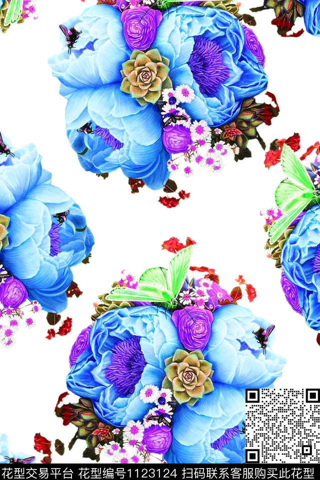 手绘花卉数码华亿平台满版散花数码印花华亿平台下载（图片编号: 1123124） - 瓦栏（Walan）