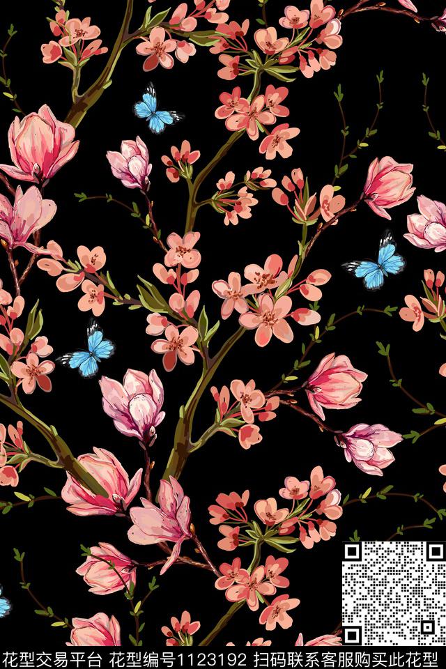 纹理蝴蝶木兰数码印花华亿平台下载（图片编号: 1123192） - 瓦栏（Walan）
