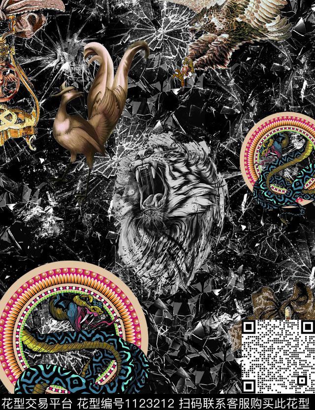 抽象男装动物数码印花华亿平台下载（图片编号: 1123212） - 瓦栏（Walan）