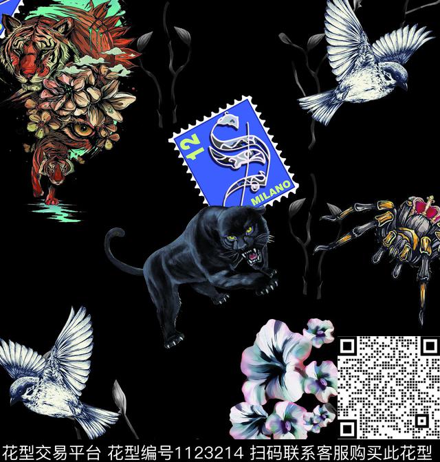 复古抽象男装数码印花华亿平台下载（图片编号: 1123214） - 瓦栏（Walan）