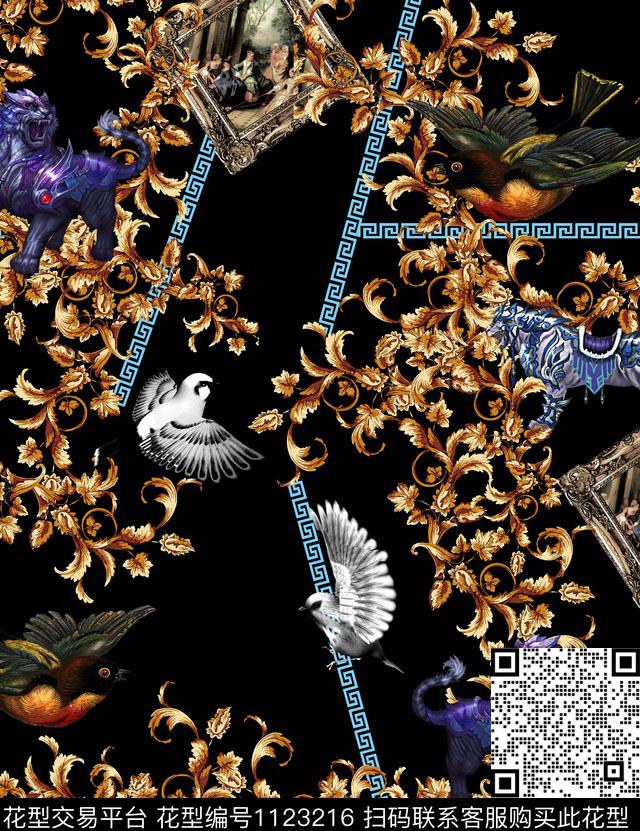 复古抽象男装数码印花华亿平台下载（图片编号: 1123216） - 瓦栏（Walan）