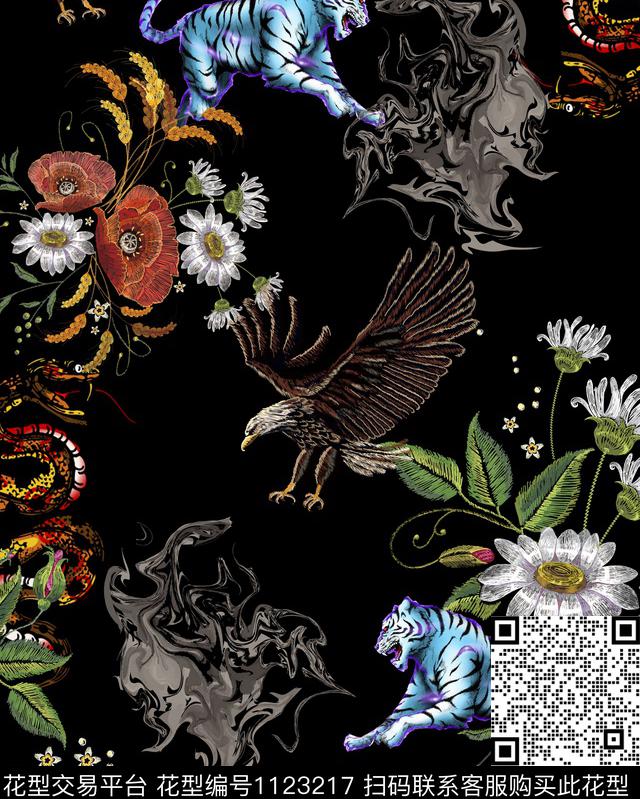 复古抽象男装数码印花华亿平台下载（图片编号: 1123217） - 瓦栏（Walan）