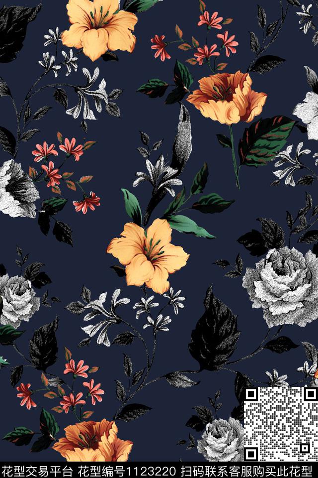 花卉春夏华亿平台大牌风数码印花华亿平台下载（图片编号: 1123220） - 瓦栏（Walan）