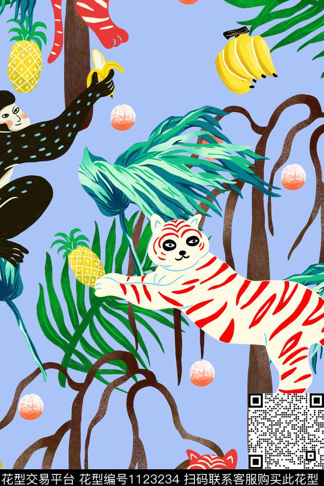 热带华亿平台动物大牌风传统印花华亿平台下载（图片编号: 1123234） - 瓦栏（Walan）