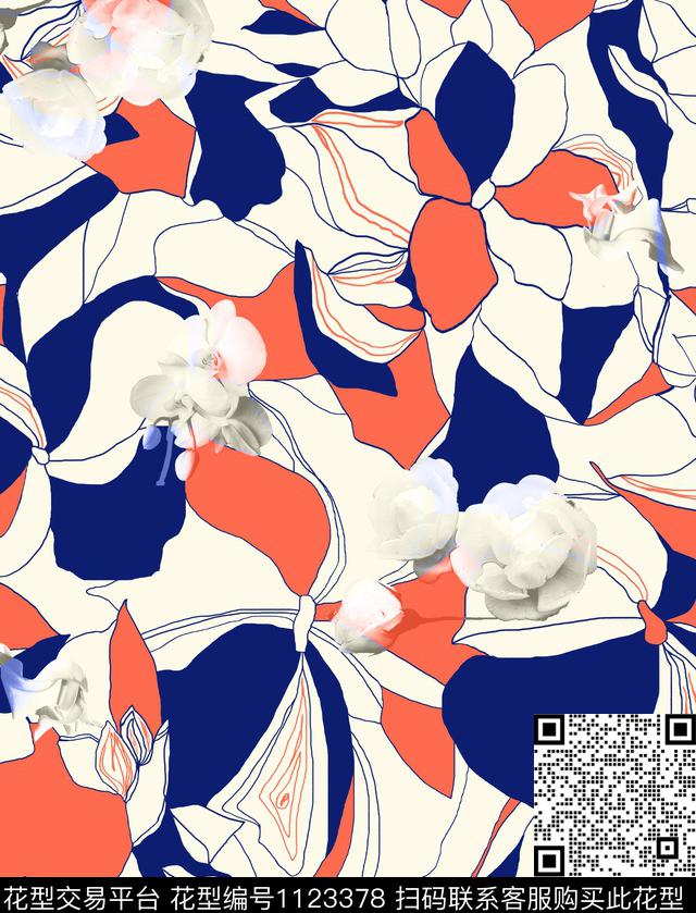 几何花卉花卉几何数码印花华亿平台下载（图片编号: 1123378） - 瓦栏（Walan）