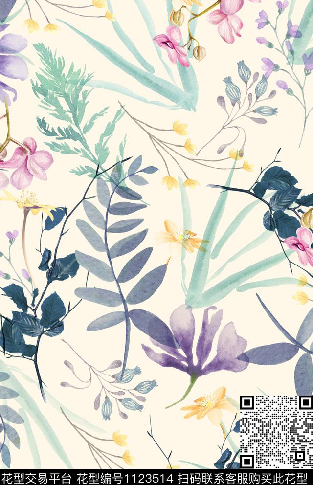 棉麻花卉时尚数码印花华亿平台下载（图片编号: 1123514） - 瓦栏（Walan）
