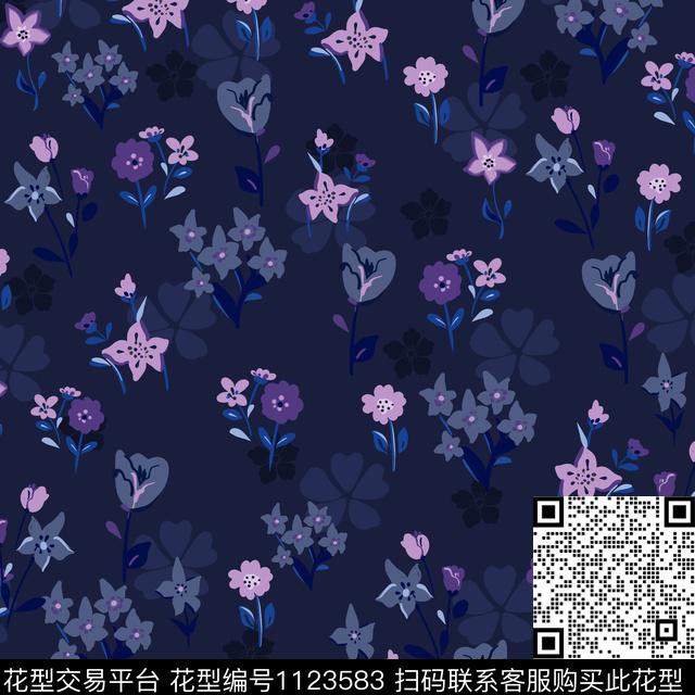 手绘花卉黑底花卉数码华亿平台数码印花华亿平台下载（图片编号: 1123583） - 瓦栏（Walan）