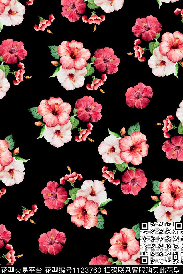 淑女花卉大花数码印花华亿平台下载（图片编号: 1123760） - 瓦栏（Walan）