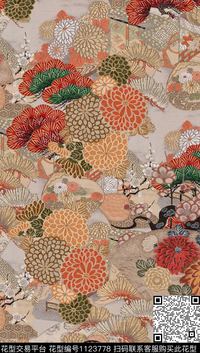 几何花卉1/2接数码印花华亿平台下载（图片编号: 1123778） - 瓦栏（Walan）