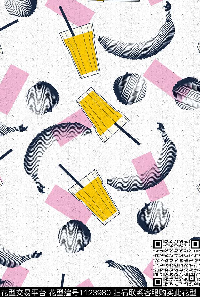 几何水果苹果数码印花华亿平台下载（图片编号: 1123980） - 瓦栏（Walan）