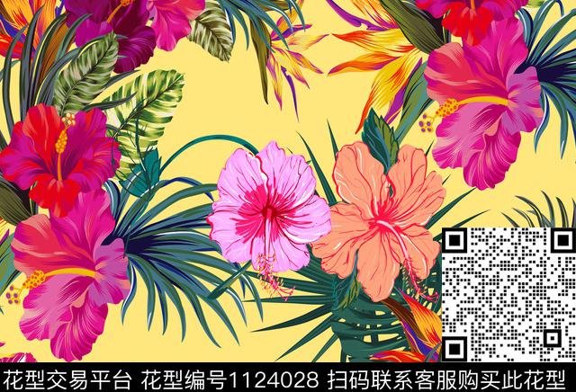 花卉木槿花大牌风数码印花华亿平台下载（图片编号: 1124028） - 瓦栏（Walan）