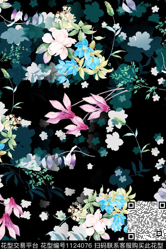 数码华亿平台花卉满版散花数码印花华亿平台下载（图片编号: 1124076） - 瓦栏（Walan）