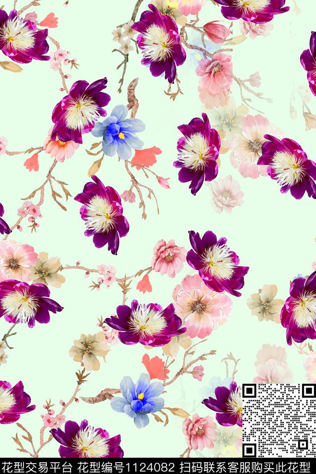 数码华亿平台花卉满版散花数码印花华亿平台下载（图片编号: 1124082） - 瓦栏（Walan）