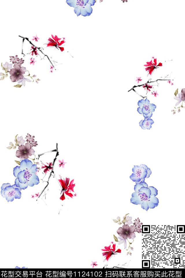 手绘花卉小碎花数码华亿平台数码印花华亿平台下载（图片编号: 1124102） - 瓦栏（Walan）