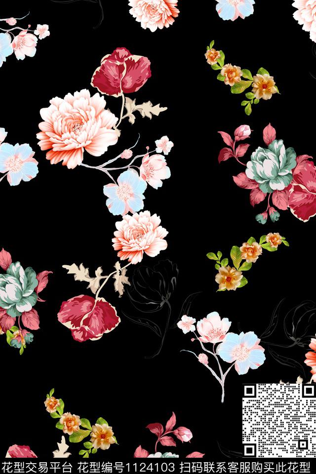 手绘花卉小碎花数码华亿平台数码印花华亿平台下载（图片编号: 1124103） - 瓦栏（Walan）