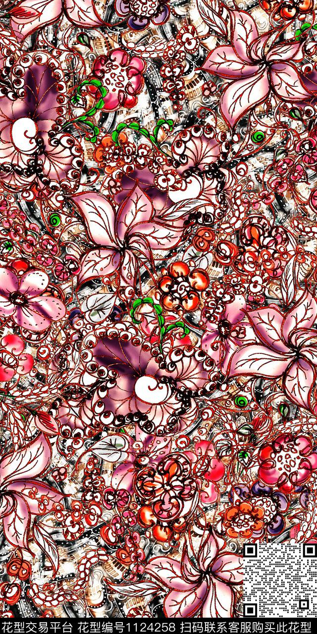 数码华亿平台花卉民族风数码印花华亿平台下载（图片编号: 1124258） - 瓦栏（Walan）