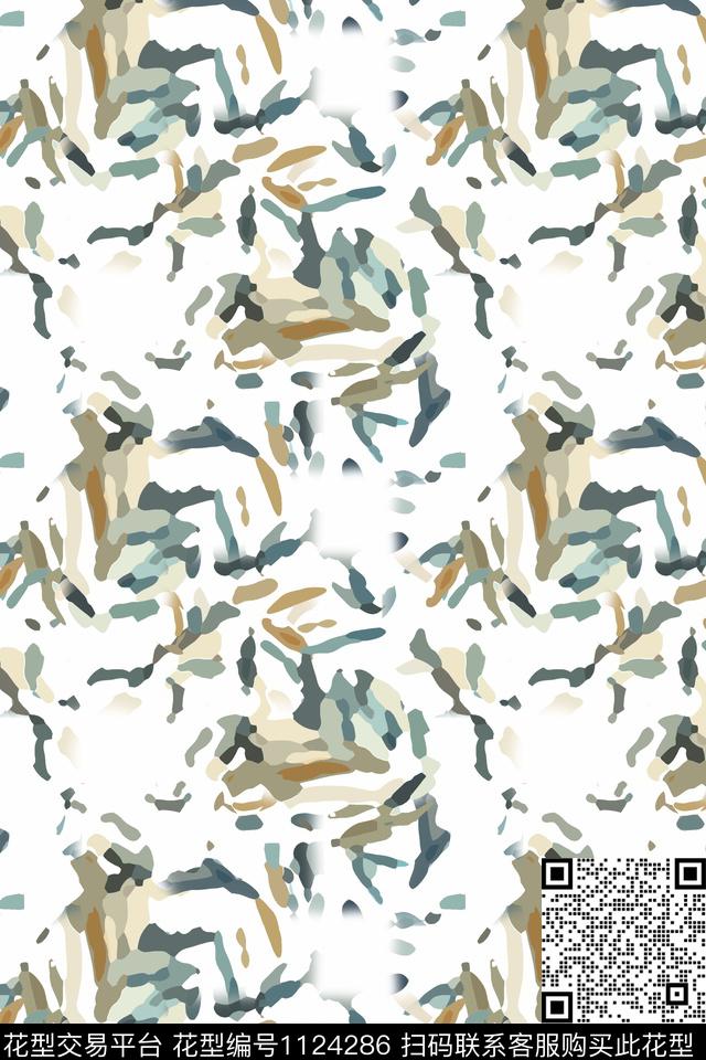 抽象花卉抽象径庭迷彩传统印花华亿平台下载（图片编号: 1124286） - 瓦栏（Walan）