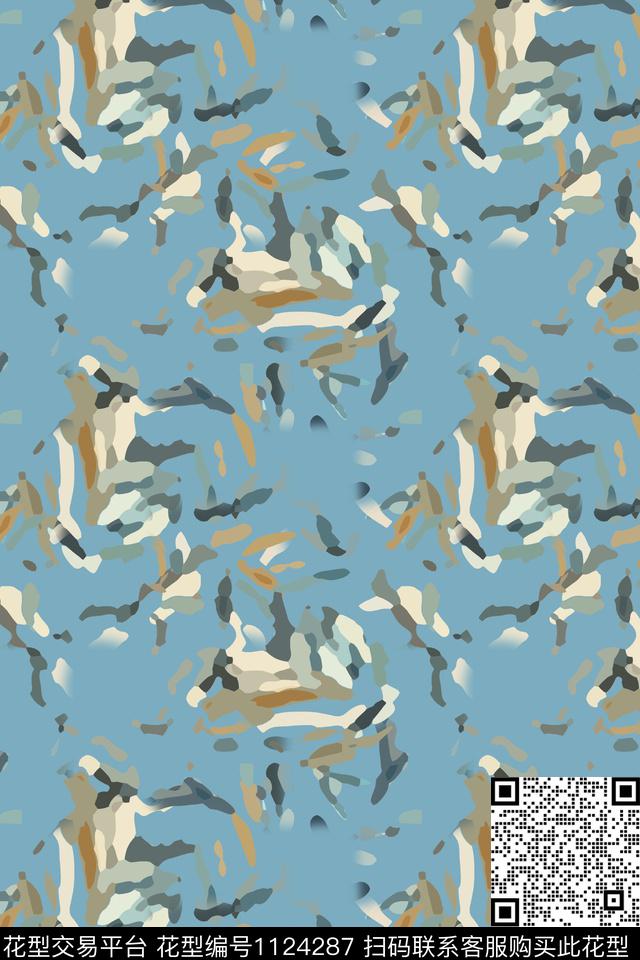 抽象花卉抽象径庭迷彩传统印花华亿平台下载（图片编号: 1124287） - 瓦栏（Walan）