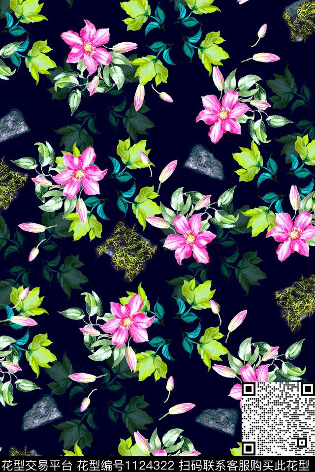 女装花卉满版散花数码印花华亿平台下载（图片编号: 1124322） - 瓦栏（Walan）