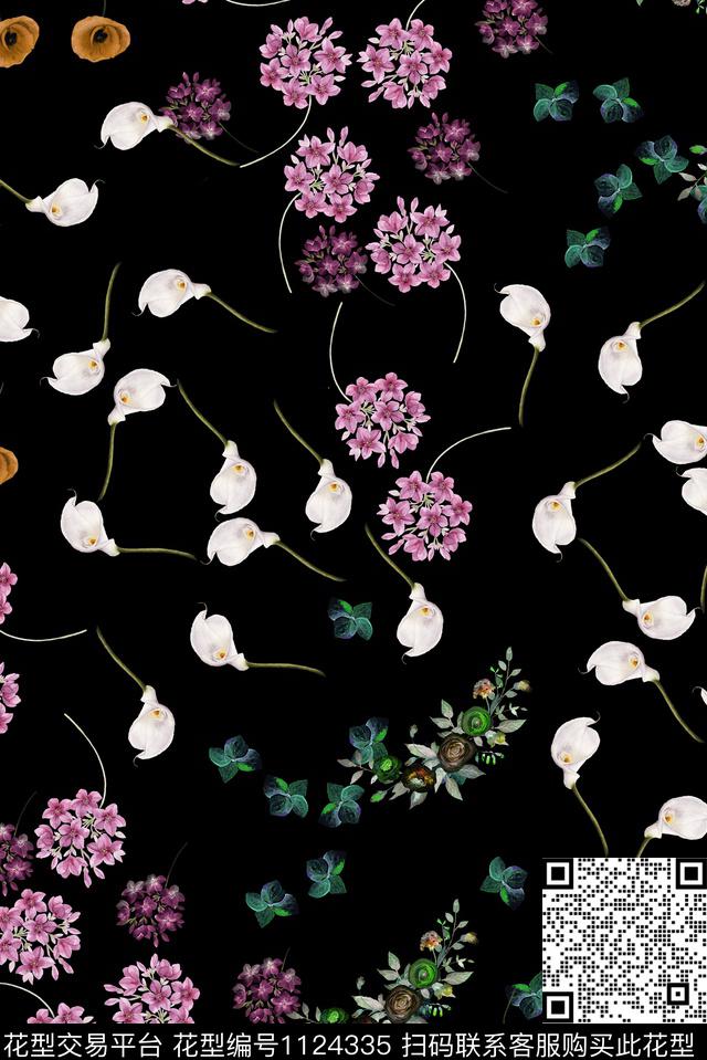 花卉清爽手绘数码印花华亿平台下载（图片编号: 1124335） - 瓦栏（Walan）
