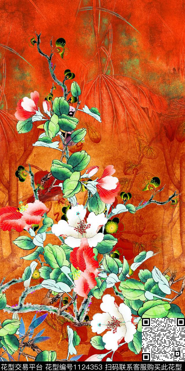 中国风大花中老年数码印花华亿平台下载（图片编号: 1124353） - 瓦栏（Walan）