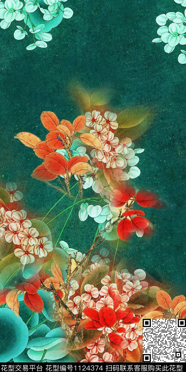 中国风大花中老年数码印花华亿平台下载（图片编号: 1124374） - 瓦栏（Walan）