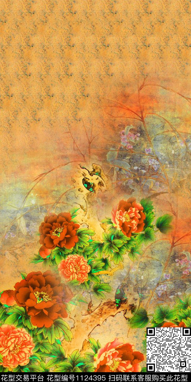中国风大花中老年数码印花华亿平台下载（图片编号: 1124395） - 瓦栏（Walan）