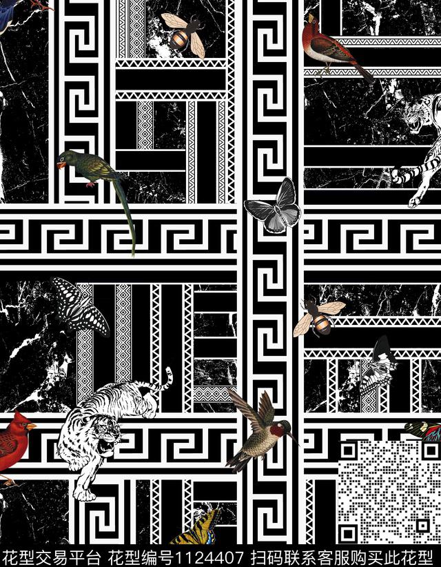 几何抽象男装数码印花华亿平台下载（图片编号: 1124407） - 瓦栏（Walan）