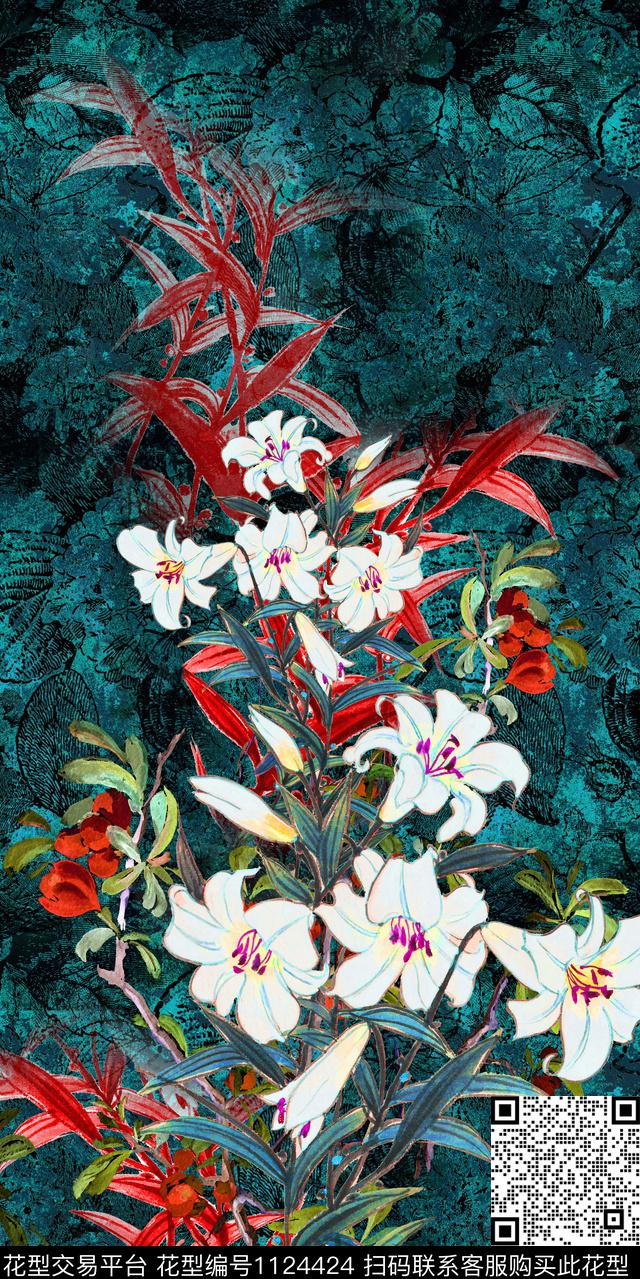 中国风大花中老年数码印花华亿平台下载（图片编号: 1124424） - 瓦栏（Walan）