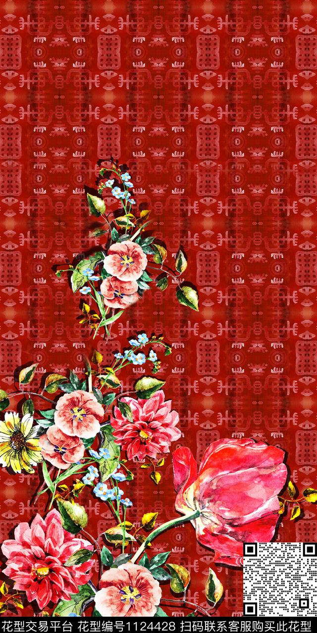 中国风大花中老年数码印花华亿平台下载（图片编号: 1124428） - 瓦栏（Walan）