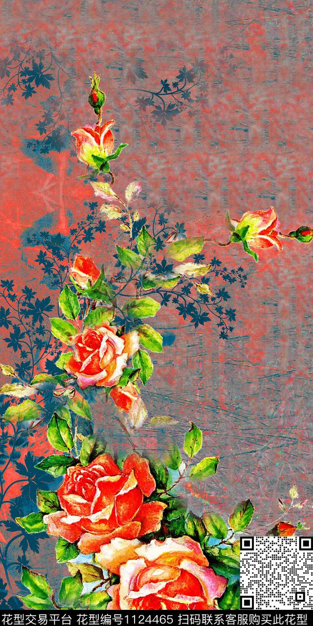 中国风大花中老年数码印花华亿平台下载（图片编号: 1124465） - 瓦栏（Walan）