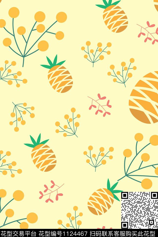 插画菠萝小碎花传统印花华亿平台下载（图片编号: 1124467） - 瓦栏（Walan）