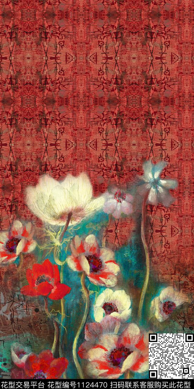 中国风大花中老年数码印花华亿平台下载（图片编号: 1124470） - 瓦栏（Walan）