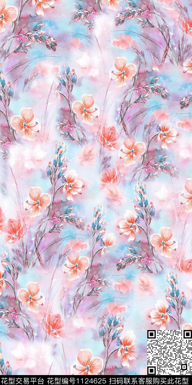 数码华亿平台花卉水彩花卉数码印花华亿平台下载（图片编号: 1124625） - 瓦栏（Walan）