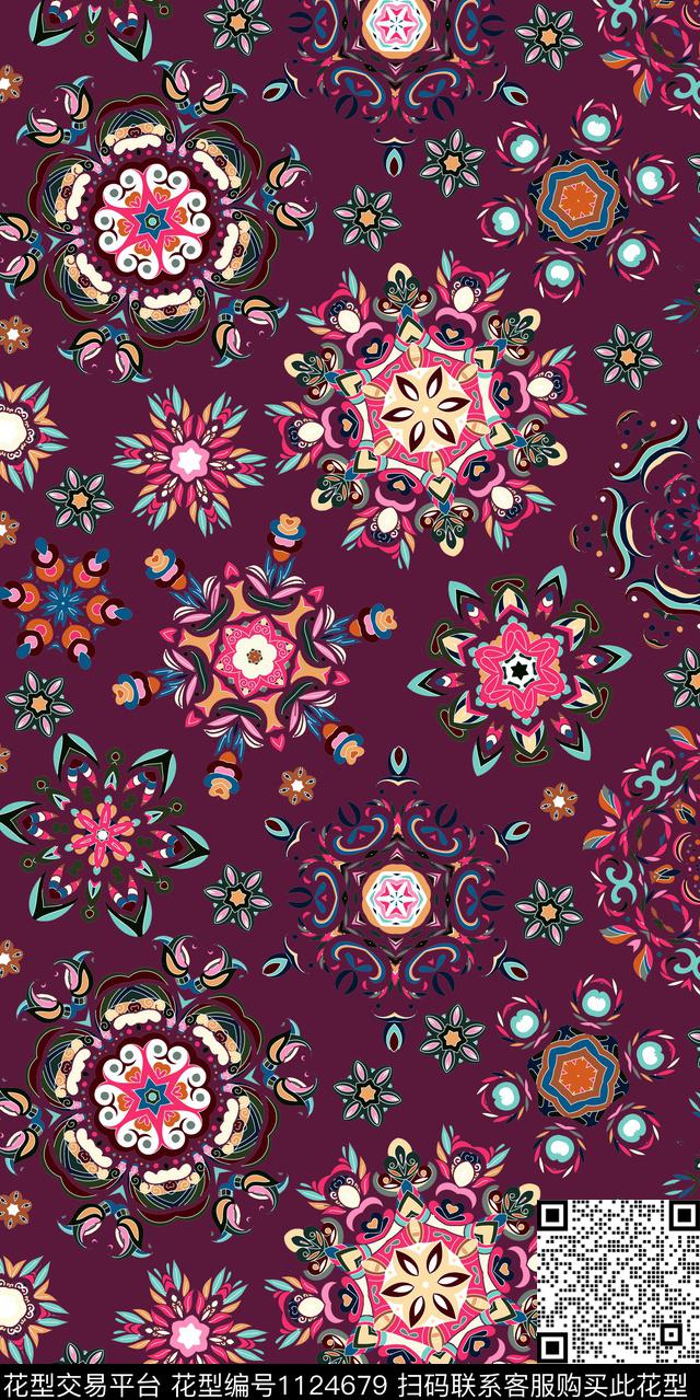 数码华亿平台抽象民族风数码印花华亿平台下载（图片编号: 1124679） - 瓦栏（Walan）