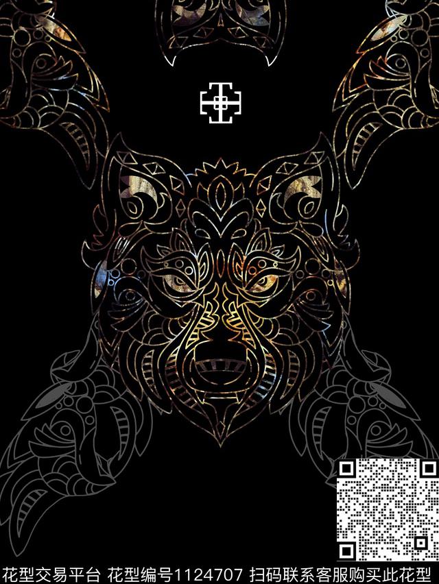 潮牌线条花卉大牌风数码印花华亿平台下载（图片编号: 1124707） - 瓦栏（Walan）