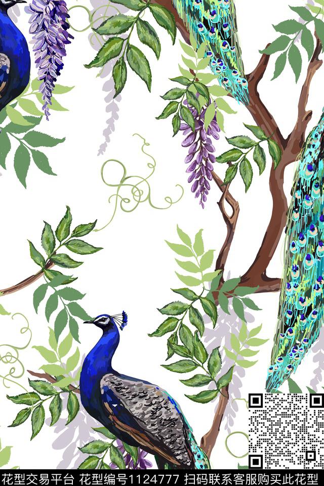 日本孔雀热带华亿平台数码印花华亿平台下载（图片编号: 1124777） - 瓦栏（Walan）
