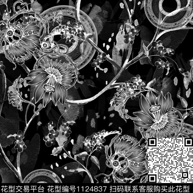 抽象肌理花卉数码印花华亿平台下载（图片编号: 1124837） - 瓦栏（Walan）