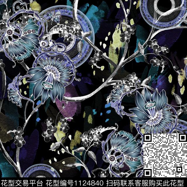 抽象肌理花卉数码印花华亿平台下载（图片编号: 1124840） - 瓦栏（Walan）