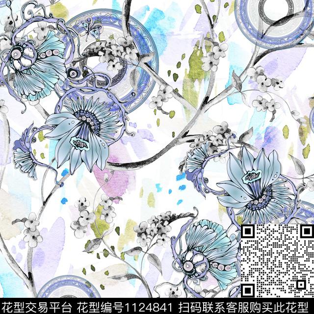 抽象肌理花卉数码印花华亿平台下载（图片编号: 1124841） - 瓦栏（Walan）